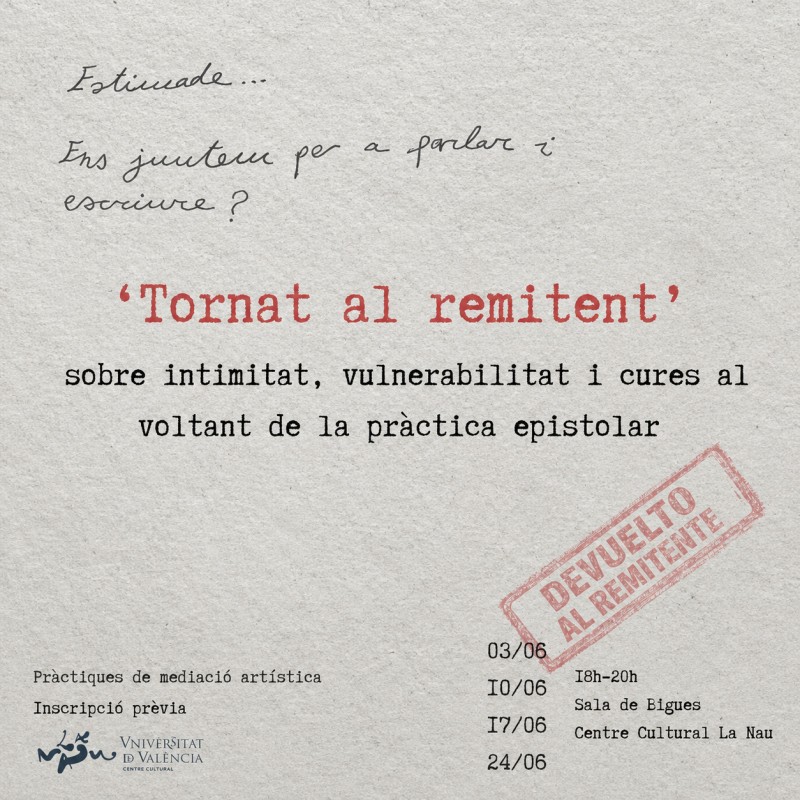 Mediaci&oacute;: Tornat al remitent. Sobre intimitat, vulnerabilitat i cures al voltant de la pr&agrave;ctica epistolar